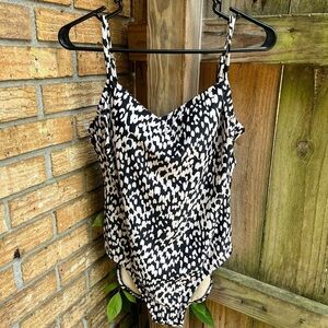 Kona Sol Black and White Asymmetrical Sleeveless Bodysuit